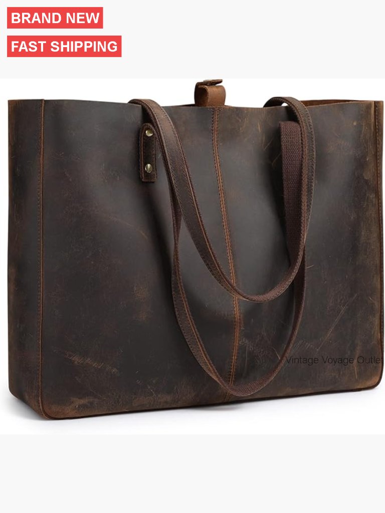 Genuine Leather Large Tote Bag Shoulder Work Purse Vintage Style